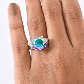 D'Joy Merkur mystischer Topas, Weißer Zirkon Ring 925 Silber rhodiniert (Größe 20.00) ca. 7,70 ct