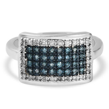 Blauer und Wei&szlig;er Diamant Ring 925 Silber platiniert (Gr&ouml;&szlig;e 16.00) ca. 0,33 ct