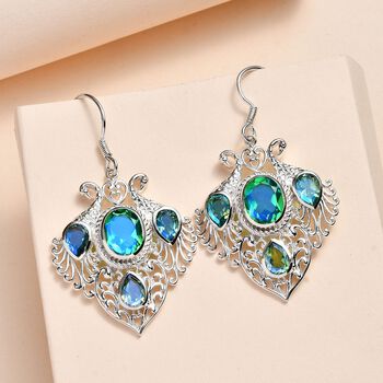 Pfau Quarz Triplette Ohrringe 925 Silber ca. 10,79 ct.