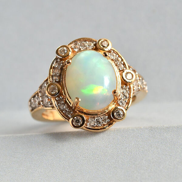 Natürlicher, äthiopischer Opal und Zirkon-Ring, 925 Silber Gelbgold Vermeil  ca. 2,01 ct image number 2