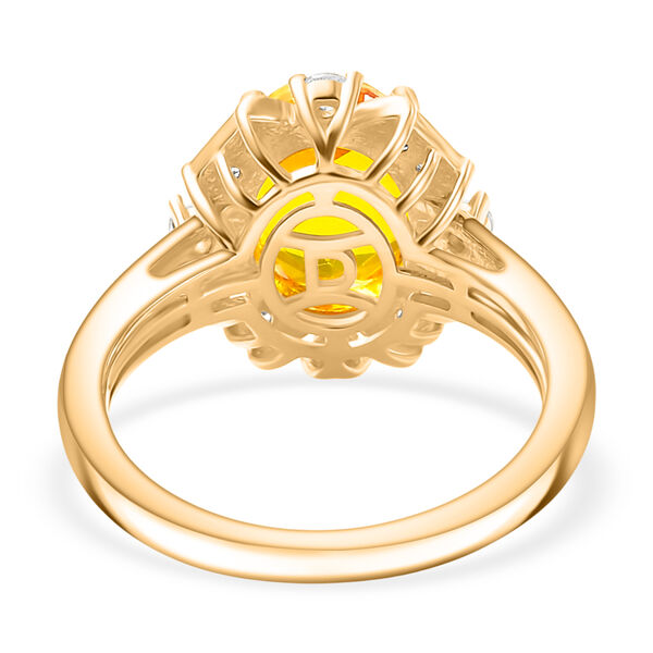 D'Joy - Sonnenstrahlen-Design Sphaleros Quarz, Wei&szlig;er Zirkon Ring 925 Silber 750 Gelb Vergoldet (Gr&ouml;&szlig;e 21.00) ca. 3.46 ct image number 6