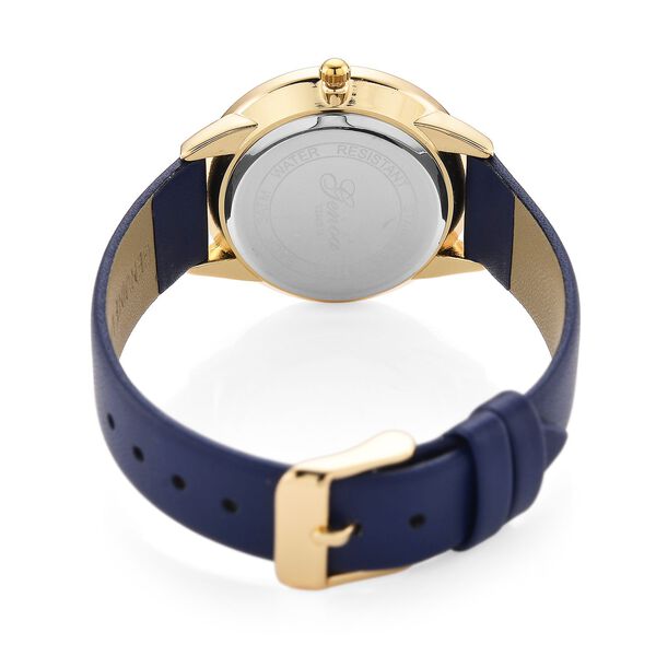 GENOA TIME V2 - Quarzuhr mit japanischem PC21S Werk, weißem Zifferblatt und blauem Lederarmband, vergoldetem Gehäuse, 3 ATM wasserdicht image number 6