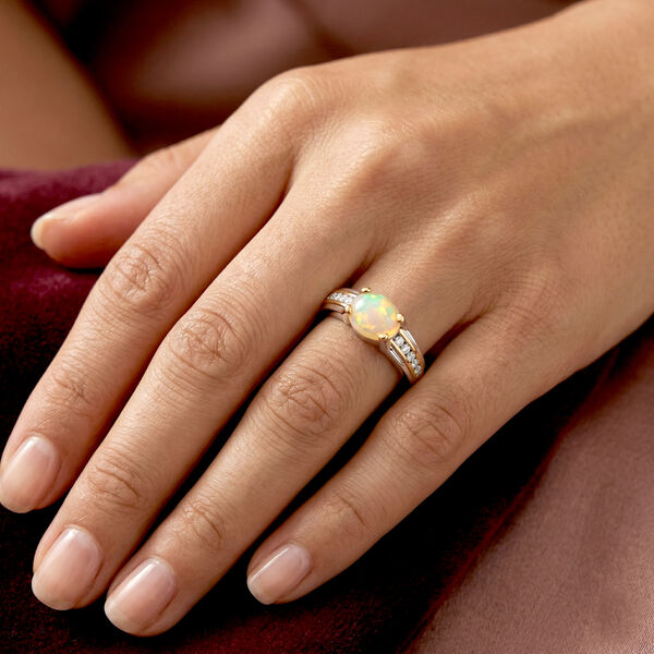 Nat&uuml;rlicher &Auml;thiopischer Opal und Zirkon Ring 925 Silber zweifarbige &Uuml;berzug image number 3