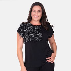 TAMSY - Pailletten Top, Größe 42, Schwarz