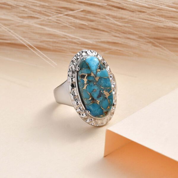 Blauer T&uuml;rkis Ring, Edelstahl (Gr&ouml;&szlig;e 17.00) ca. 12.15 ct image number 2