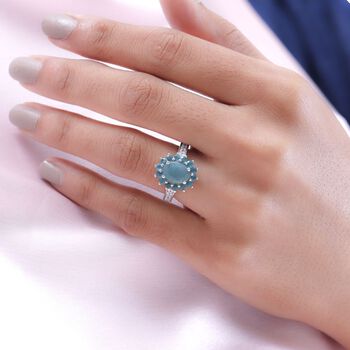 Grandidierit und wei&szlig;er Zirkon-Ring, 925 Silber platiniert  ca. 2,97 ct