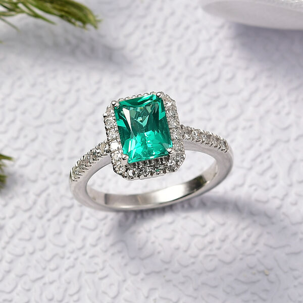 Luxuriant - AAA Lab Created Kolumbianischer Smaragd, Lab Grown Diamant Ring 925 Silber rhodiniert (Größe 19.00) ca. 2.10 ct image number 1