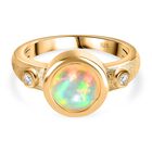 Natürlicher, äthiopischer Welo Opal, Weißer Zirkon Ring, 925 Silber Gelbgold Vermeil, (Größe 21.00) ca. 1.33 ct