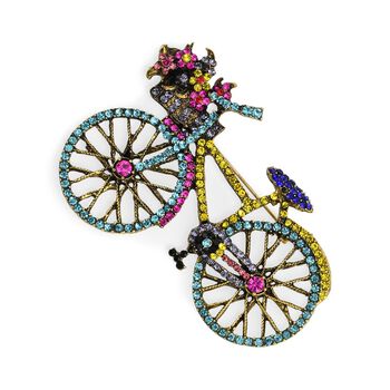 Mehrfarbige Kristall-Brosche, Fahrrad