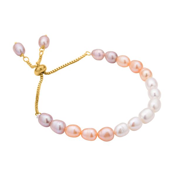 Mehrfarbiges S&uuml;&szlig;wasser Perlen-Armband, ca. 15.25 cm, Edelstahl goldfarben image number 3