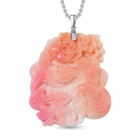 Natürlicher Rosa Königsmuschel Perle Anhänger mit Kette, 925 Silber rhodiniert