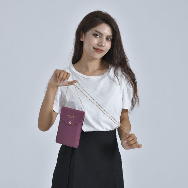 Sencillez - Crossbody Handytasche aus 100% echtem Leder mit Sichtfenster, 12x1x18cm, Lila image number 2