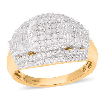 Wei&szlig;er Diamant Ring, 925 Silber Gelbgold Vermeil, (Gr&ouml;&szlig;e 16.00) ca. 1.00 ct