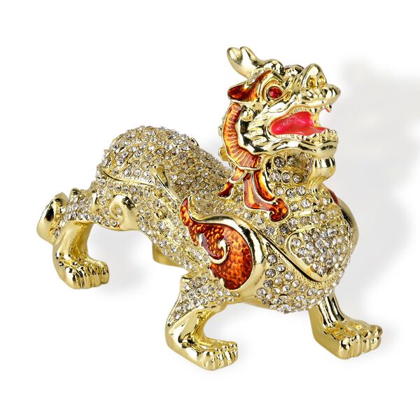 "QF4321 Dragon shape Trinket Storage Box Material:metal& synthetic crystal color: Red size: 12*7CM" image number 4