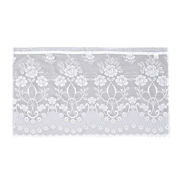 Gardinen mit verstellbarer Metallstange, gestrickter Stoff, 145x90cm, gewebt, wei&szlig;, Gro&szlig;e Blumen image number 3