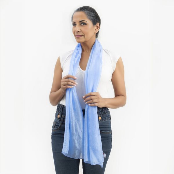 100% natürlicher Satin Seiden Schal, 48x160 cm, Baby Blau image number 3