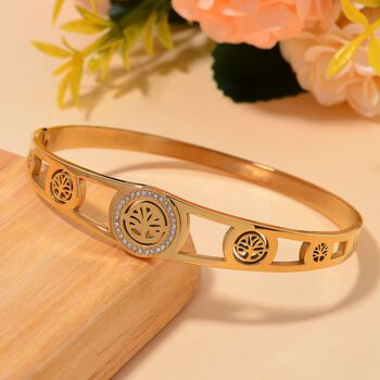 Wei&szlig;er Zirkonia Armreif ca. 20 cm Reiner Edelstahl IP-Gelbbeschichtung