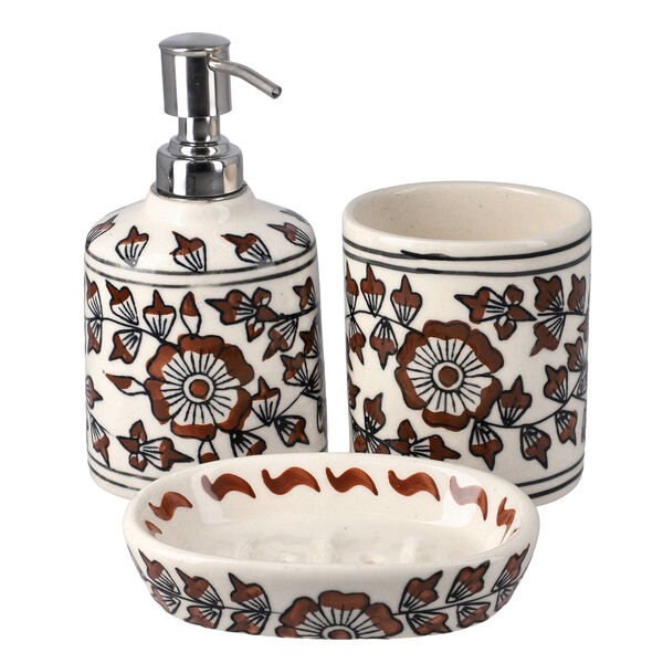 3er-Set f&uuml;r Badezimmer aus Keramik, Braun und Wei&szlig; image number 0