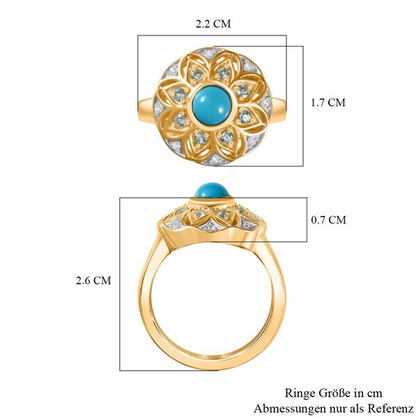 AA Amerikanischer natürlicher Sleeping Beauty Türkis, Blauer Apatit Ring, 925 Silber 750 Gelbgold Vermeil (Größe 20.00) ca. 0.63 ct image number 7