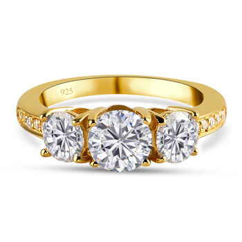 88 Facetten Moissanit Ring, 925 Silber vergoldet (Gr&ouml;&szlig;e 16.00) ca. 1,67 ct