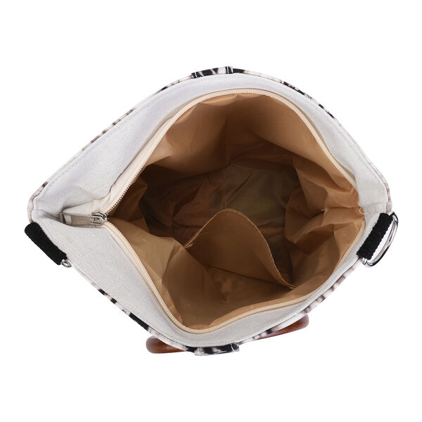 Handtasche mit Holzgriff, Leopardenmuster, Größe 32x12x29cm, Schwarz und Weiß image number 3