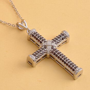 Roter Granat Kreuzanh&auml;nger mit Kette, 925 Silber rhodiniert ca. 0,51 ct