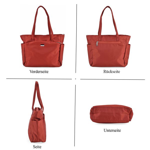 Signature Handtasche, edles Nylon Design mit 3 Rei&szlig;verschluss Taschen und 2 offenen Au&szlig;entaschen, 30x30x10cm, Burgunderrot image number 4
