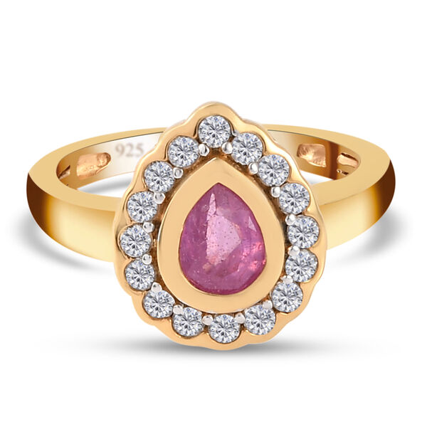 Premium Ilakaka rosa Saphir und Zirkon Ring, 925 Silber vergoldet