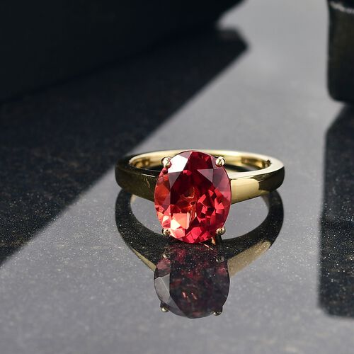 D'Joy Lab Created Padparadscha-Saphir Ring 925 Silber 750 Gelb Vergoldet (Größe 20.00) ca. 5,30 ct image number 1