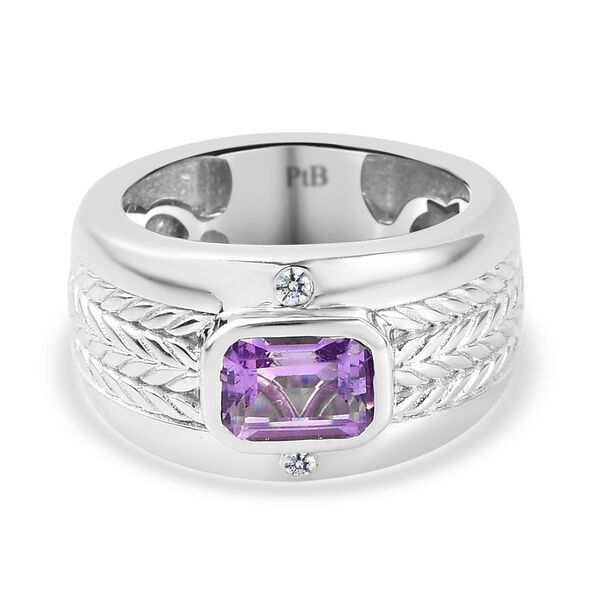 Rosa Amethyst und wei&szlig;er Zirkon-Ring, reines Messing  ca. 1,01 ct