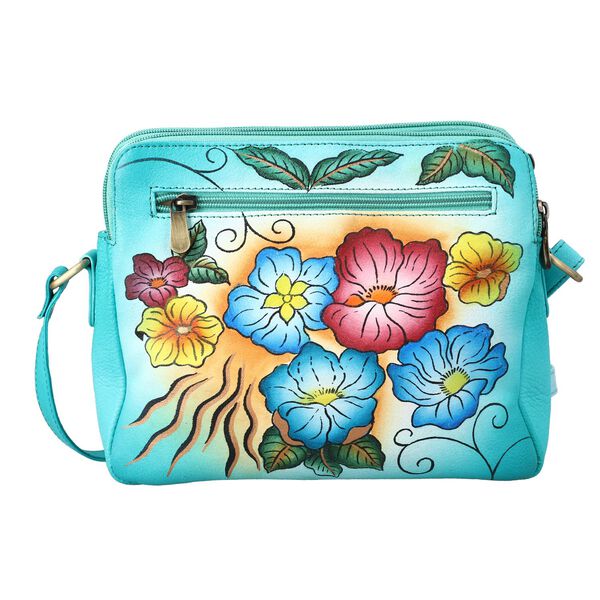 SUKRITI- Echtleder Crossbody Tasche mit Blumenmuster, grün image number 5