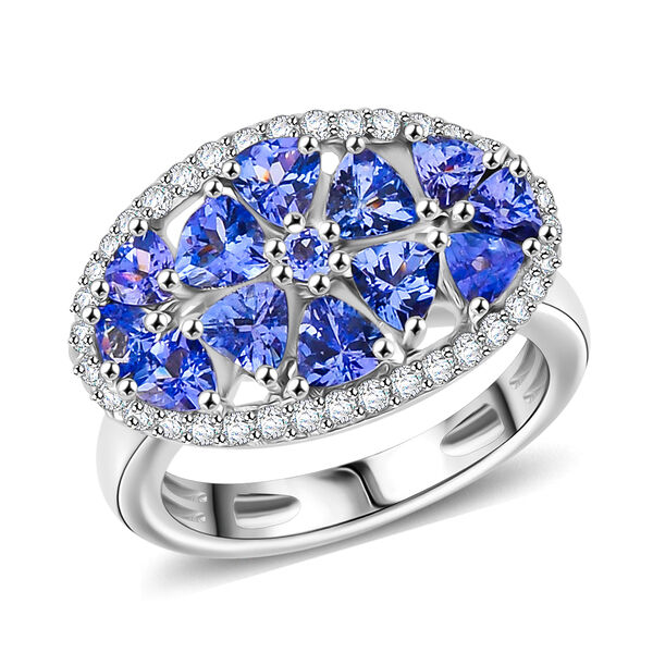 Tansanit und Zirkon Cluster Ring 925 Silber platiniert  ca. 2,03 ct image number 4