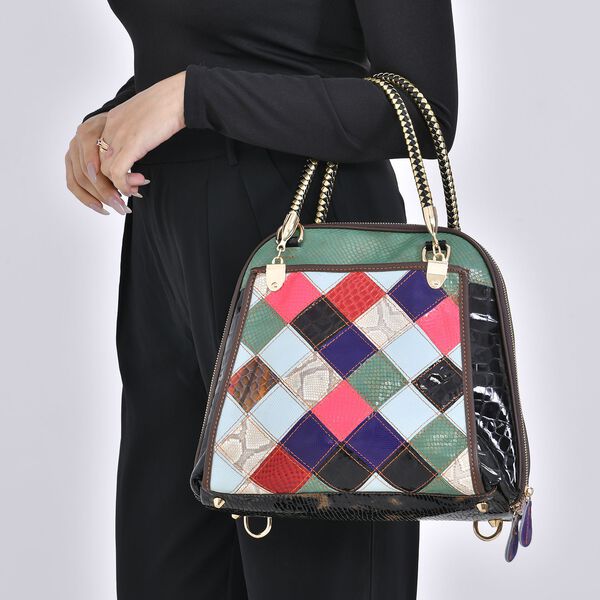 Chaos by Elsie - 100% Echtleder Patchwork Tasche mit RFID schutz, 31x28x12 cm, Patchwork image number 3