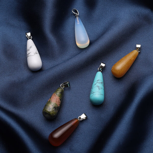 6er-Set, mehrfarbige Edelstein-Anh&auml;nger, silberfarben ca. 72,00 ct image number 2