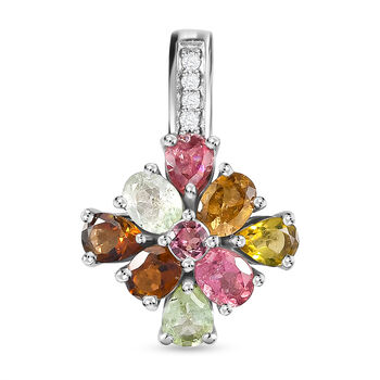 Nat&uuml;rlicher mehrfarbiger Turmalin Anh&auml;nger, 925 Silber platiniert ca. 1.39 ct