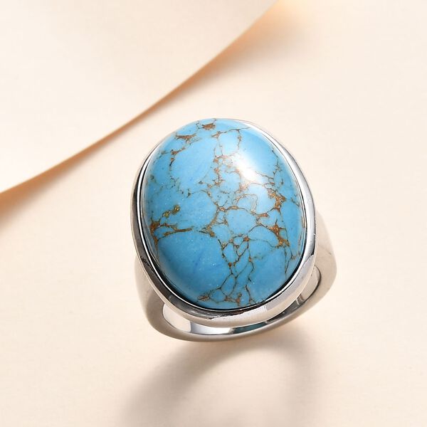 Blauer T&uuml;rkis Ring, Edelstahl (Gr&ouml;&szlig;e 20.00) ca. 16.65 ct image number 2