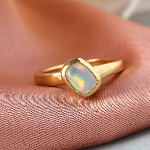 Nat&uuml;rlicher &Auml;thiopischer Opal und Zirkon Ring 925 Silber vergoldet image number 2
