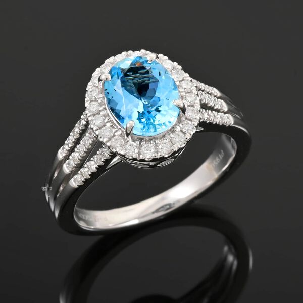 RHAPSODY zertifiziert und gepr&uuml;ft AAAA Santamaria Aquamarin und VS Diamant Ring in 950 Platin - 2 ct. image number 1