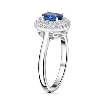 RHAPSODY zertifiziert und gepr&uuml;ft AAAA Blauer Saphir und VS-EF Diamant Ring in 950 Platin - 1,45 ct.