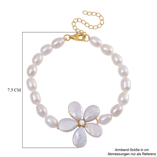 Keshi Perle (12x9 mm), Wei&szlig;e S&uuml;&szlig;wasser Perle (7-8mm) Armband ca. 18 cm + 5 cm Extender, 925 Silber vergoldet image number 5