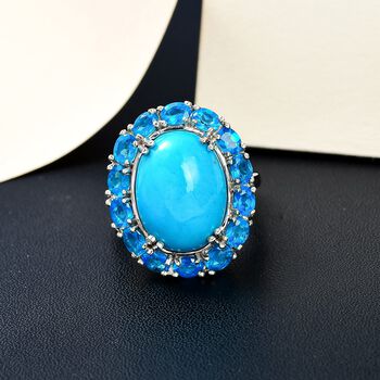 Amerikanischer, nat&uuml;rlicher Sleeping Beauty T&uuml;rkis und Neon Apatit-Ring - 10,38 ct.