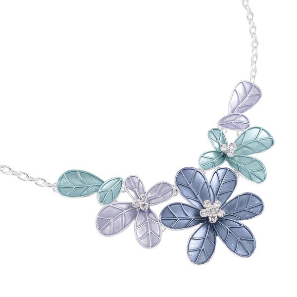 Wei&szlig;e Kristall- und blau emaillierte Halskette 50 cm image number 3