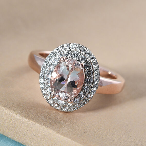 Marropino Morganit und Zirkon-Ring, 925 Silber Ros&eacute;gold Vermeil  ca. 1,60 ct image number 2