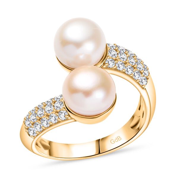 Weiße Süßwasser Perle (7.5-8 mm), Pfirsich-Süßwasser Perle (7.5-8mm) Ring Nickelfreies Messing 750 Gelb Vergoldet (Größe 17.00) 6.03 ct image number 4