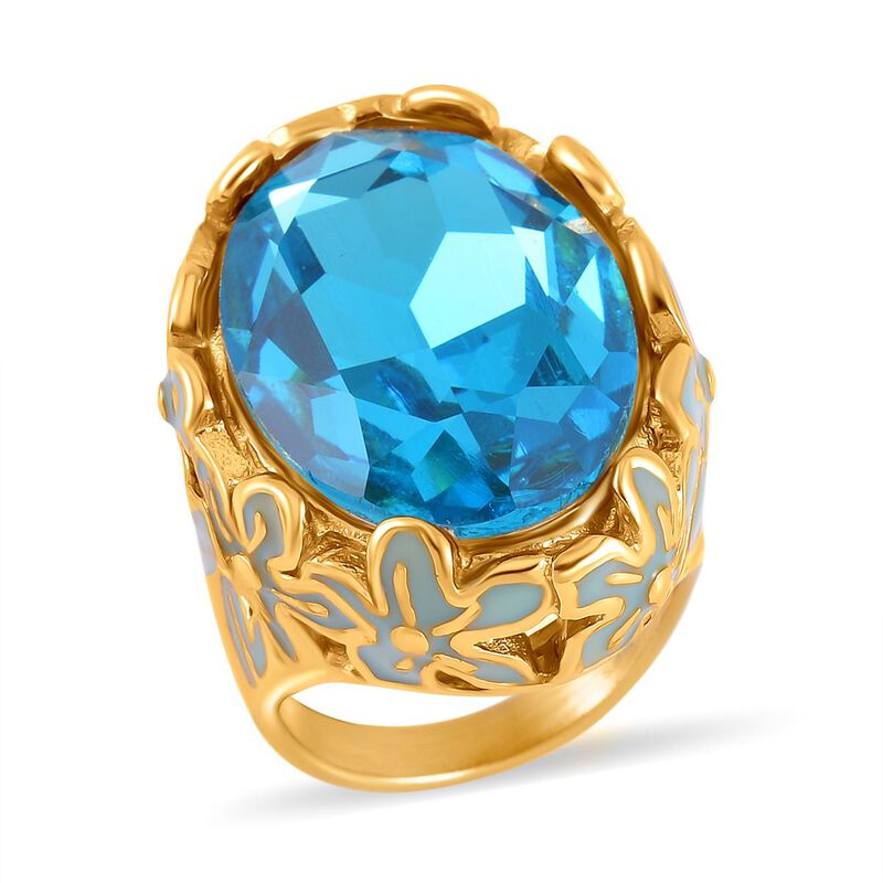 Blauer Kristall Ring, Reiner Edelstahl emailliert (Größe 17.00) image number 0