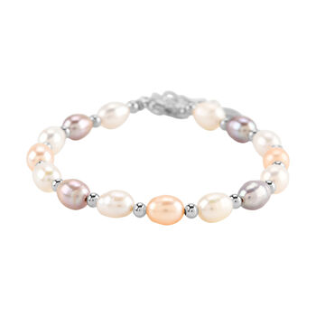 Mehrfarbige S&uuml;&szlig;wasser Perle Armband ca. 16.5 cm + 3.5 cm Extender, Nickelfreies Messing, Silberfarben