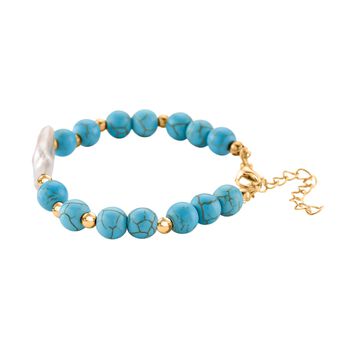 Blauer Howlit, Wei&szlig;e Keshi Perle Armband, ca. 18cm mit 5cm extender, Reine Legierung goldfarben