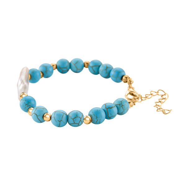 Blauer Howlit, Wei&szlig;e Keshi Perle Armband, ca. 18cm mit 5cm extender, Reine Legierung goldfarben image number 3