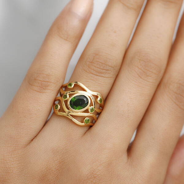 Nat&uuml;rlicher Chromdiopsid Ring 925 Silber Gelbgold Vermeil  ca. 1,54 ct image number 3
