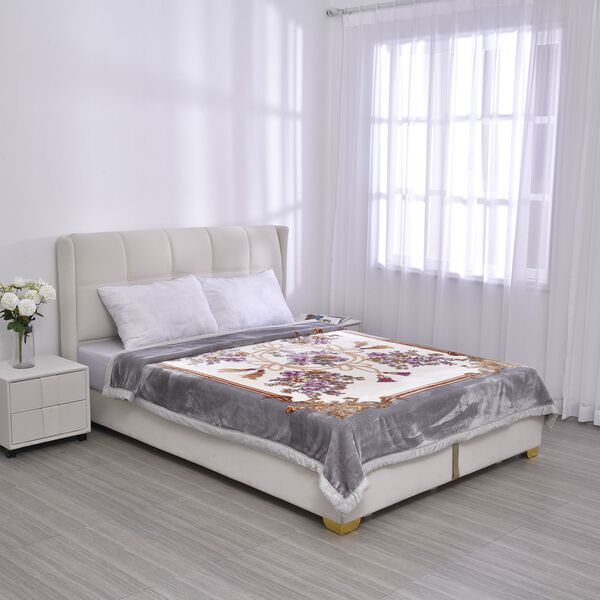 Wolkenweiche Decke mit floralem Muster, 200x230cm, Silber image number 0
